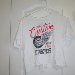 White Graphic Tee with Red and Black Print